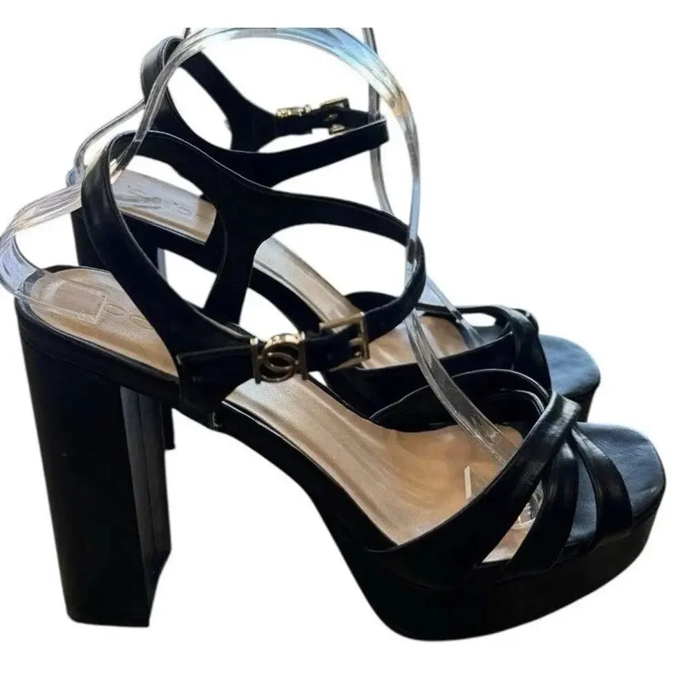bebe Women's Inessa Chunky Ankle Strap Platform Heels Sandals size 9.5 Y2K 90’s